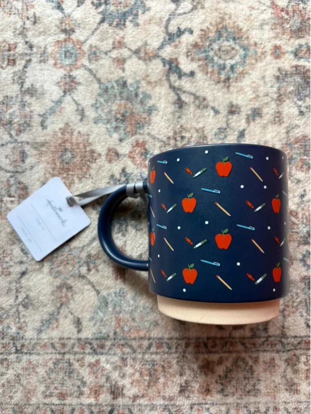 Hallmark Teachers Navy Blue Apple Print Ceramic Coffee Mug New